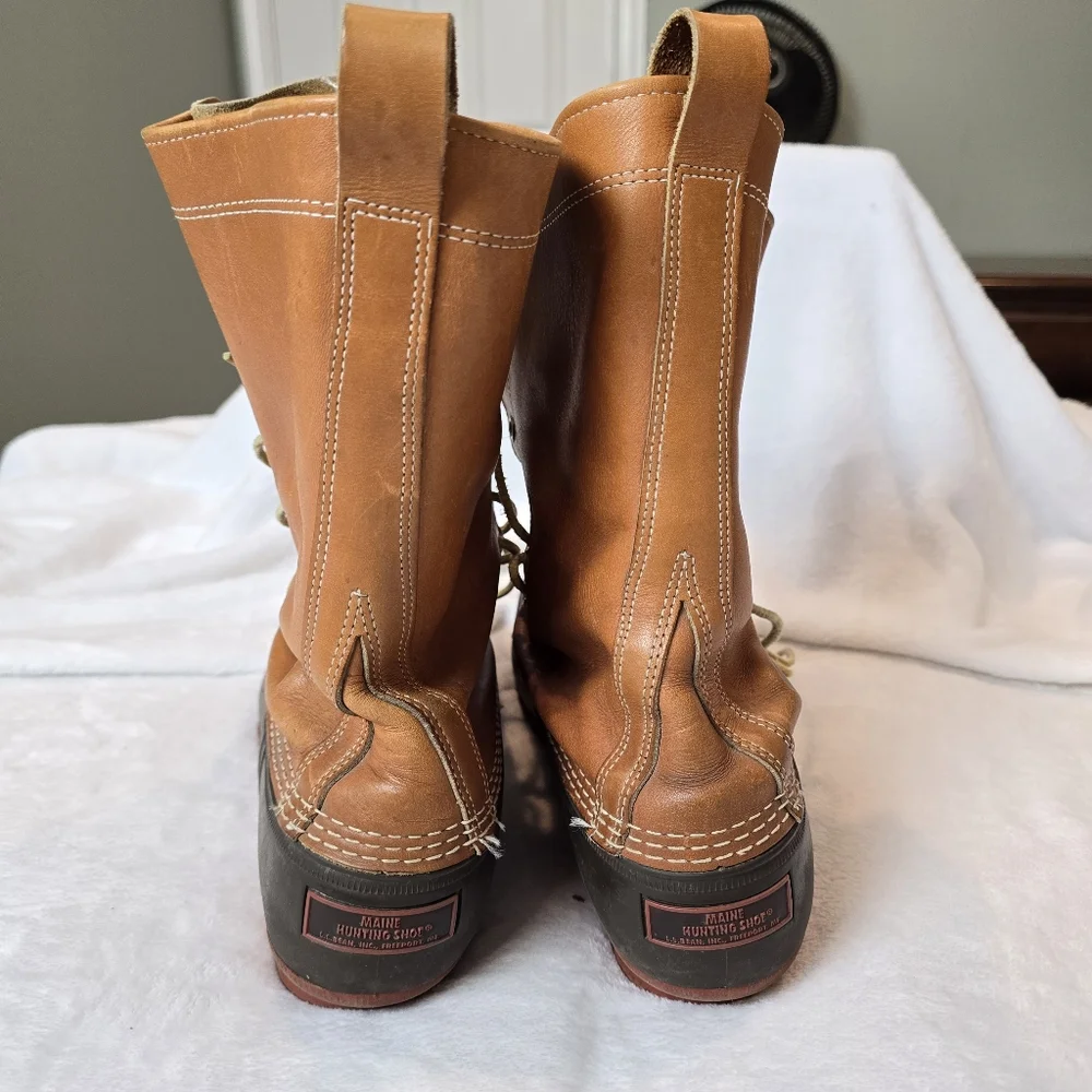 LL Bean Maine Hunting Shoe Tan Leather Brown Rubber Boots Bean-Boots Size 12